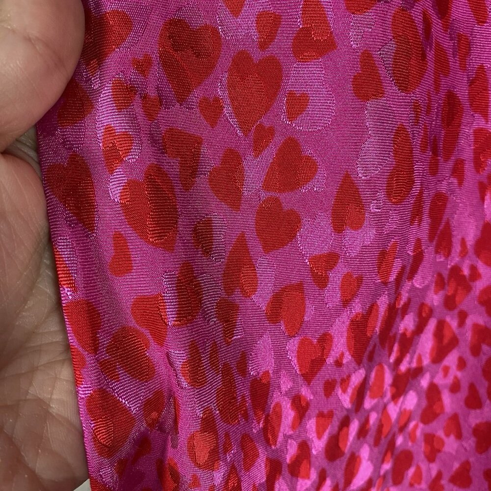 Loft Bias Midi Skirt Size M Pink Red All Over Heart Print Y2K 90s Flowy Romantic - Picture 8 of 13